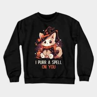 Funny Cat Pun Witch Spell Graphic Men Kids Women Halloween Crewneck Sweatshirt